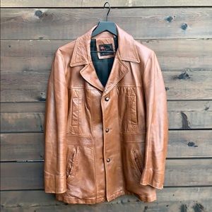 1970s men’s 42R cognac leather blazer